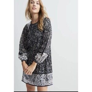 Anthropologie Susanne Tunic Dress Black White Floral Peasant Boho Summer Large